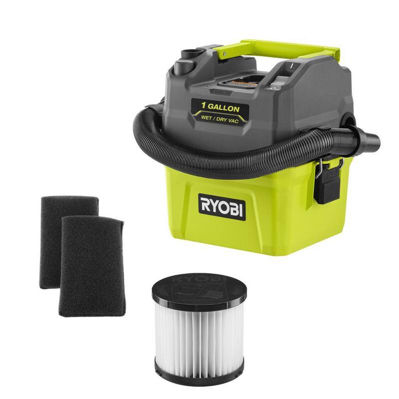 RYOBI ONE+ 18V Cordless 1 Gal. Wet/Dry Vacuum (Tool Only) with Extra Filter and Foam Filter - PCL733B-A32VC05-A32WF03