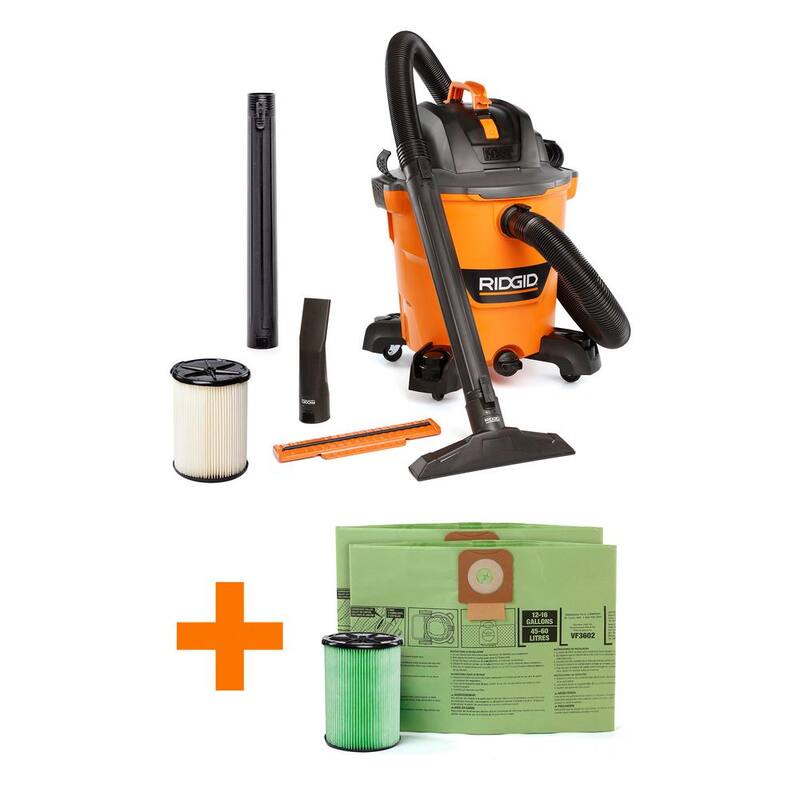 RIDGID 12 Gallon 5.0 Peak HP NXT Shop Vac Wet Dry Vacuum with Filter, Locking Hose, Accessories, OSHA and HEPA Filtration Kit - HD1200E