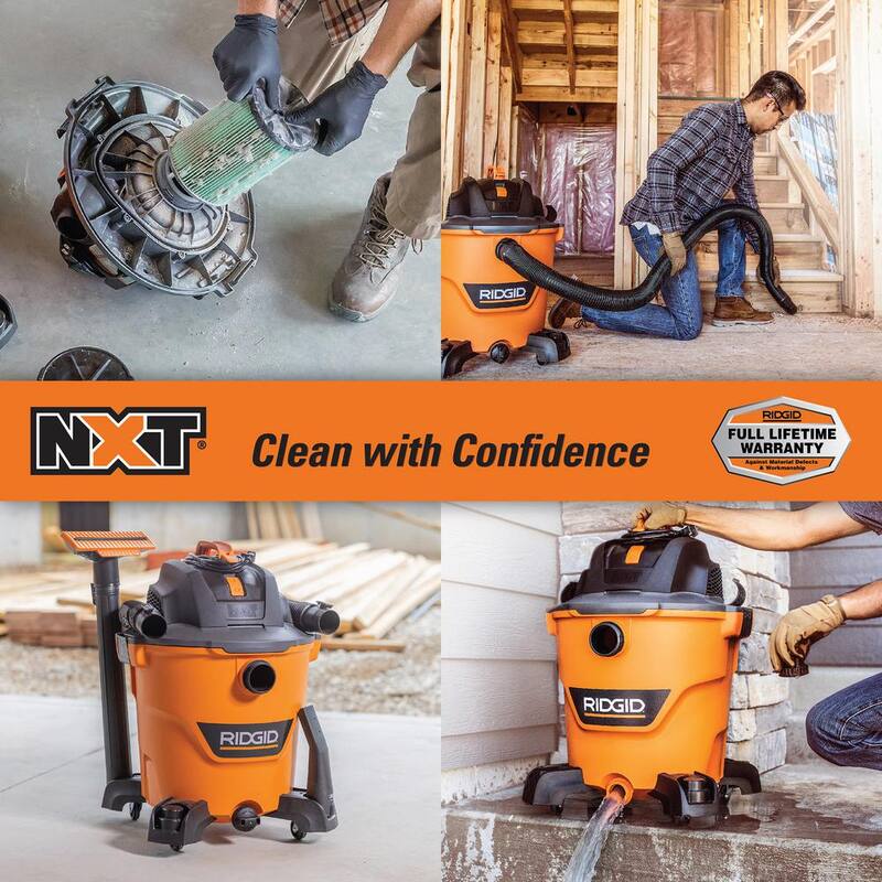 RIDGID 12 Gallon 5.0 Peak HP NXT Shop Vac Wet Dry Vacuum with Filter, Locking Hose, Accessories, OSHA and HEPA Filtration Kit - HD1200E