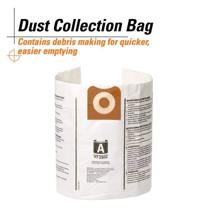 RIDGID High-Efficiency Wet Dry Vacuum Dry Pick-up Only Dust Bags for Select 12-16 Gallon RIDGID Shop Vacs, Size A (6-Pack) - VF3502A