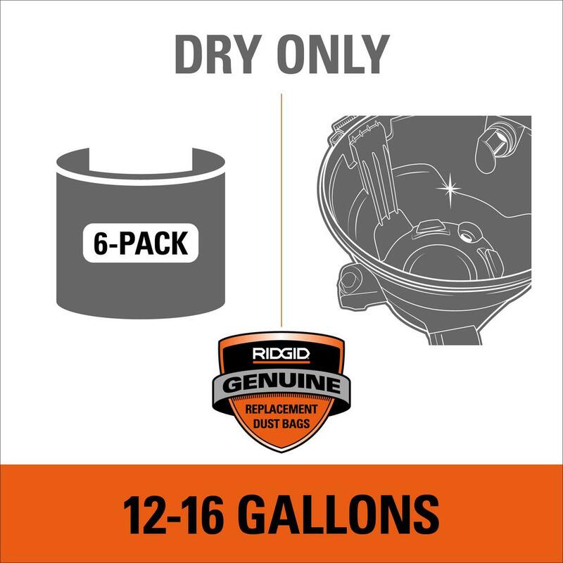 RIDGID High-Efficiency Wet Dry Vacuum Dry Pick-up Only Dust Bags for Select 12-16 Gallon RIDGID Shop Vacs, Size A (6-Pack) - VF3502A