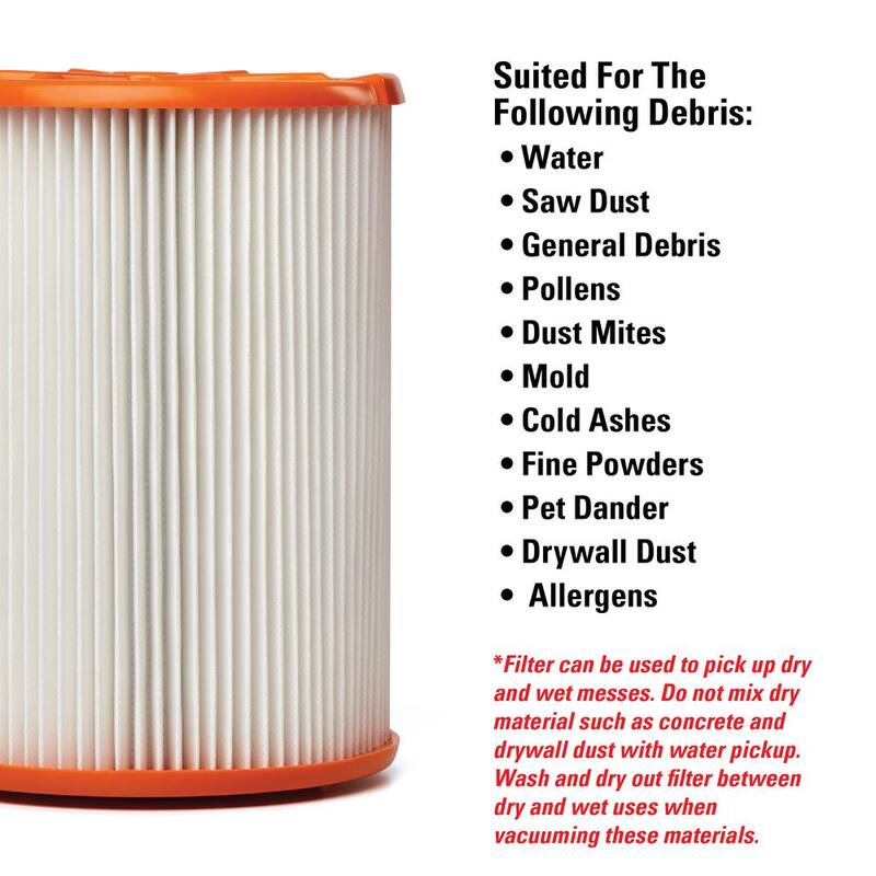 RIDGID HEPA Replacement Wet Dry Vacuum Shop Vac Filter for Most 5-16 Gallon RIDGID Shop Vacs (1-Pack) - VF8000