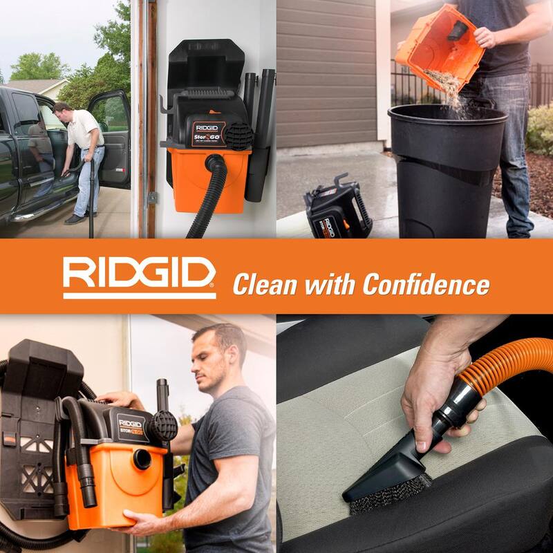 RIDGID 5 Gal. 5.0 Peak HP Wall Mount Shop Vac Wet Dry Vacuum with Filter, 2 Hoses, Accessories, LED Nozzle and Car Cleaning Kit - WD5500B