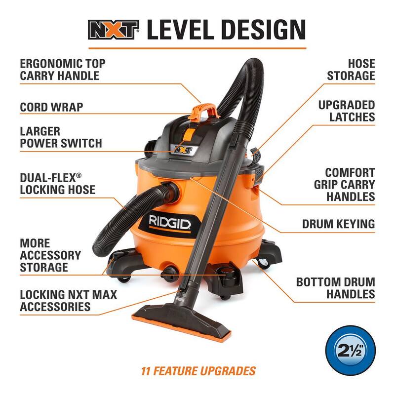 RIDGID 14 Gallon 6.0 Peak HP NXT Shop Vac Wet Dry Vacuum with Fine Dust Filter, Dust Bags, Accessories and Car Cleaning Kit - HD1401A
