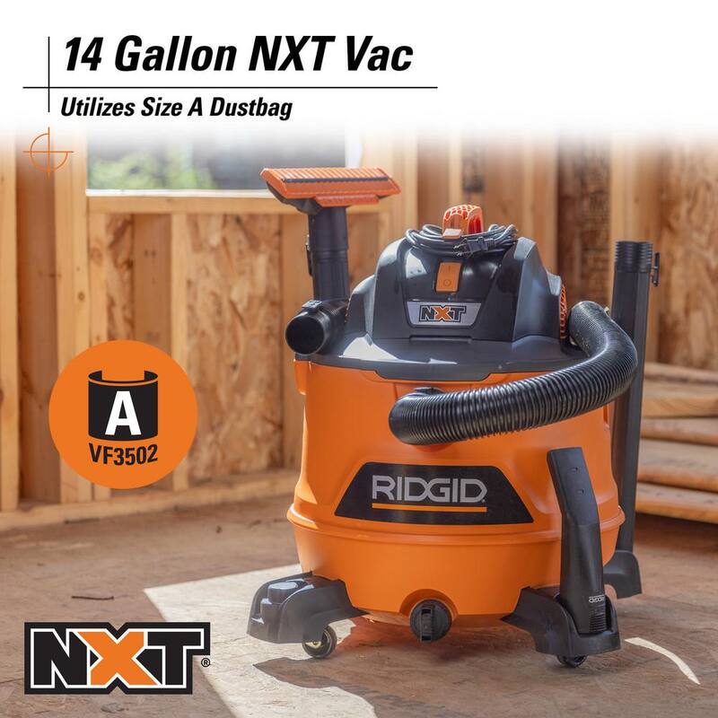 RIDGID 14 Gallon 6.0 Peak HP NXT Shop Vac Wet Dry Vacuum with Fine Dust Filter, Dust Bags, Accessories and Car Cleaning Kit - HD1401A