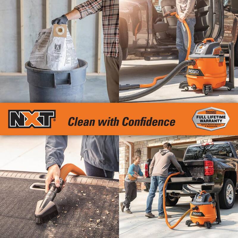 RIDGID 14 Gallon 6.0 Peak HP NXT Shop Vac Wet Dry Vacuum with Fine Dust Filter, Dust Bags, Accessories and Car Cleaning Kit - HD1401A