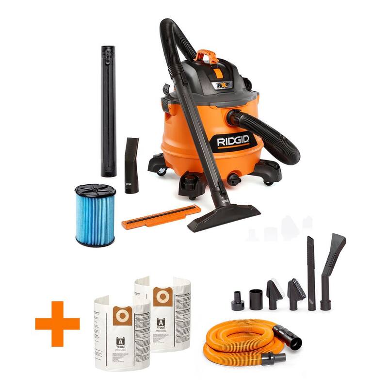 RIDGID 14 Gallon 6.0 Peak HP NXT Shop Vac Wet Dry Vacuum with Fine Dust Filter, Dust Bags, Accessories and Car Cleaning Kit - HD1401A