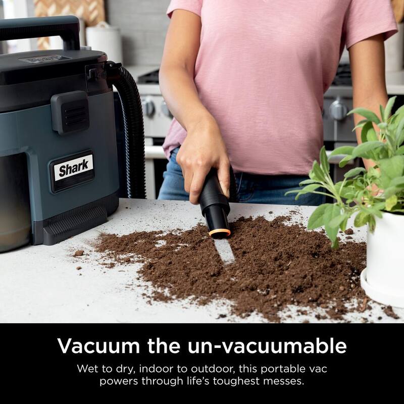 Shark MessMaster Portable 1 Gal. 7-Peak HP Corded Wet/Dry Vacuum with Self-Rinsing and AnyBag technology in Navy - VS101