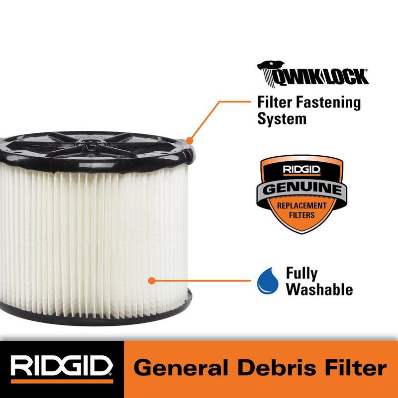 RIDGID General Debris Pleated Paper Wet Dry Vacuum Shop Vac Filter Replacement for Most 3-4.5 Gallon RIDGID Shop Vacs (1-Pack) - VF3400