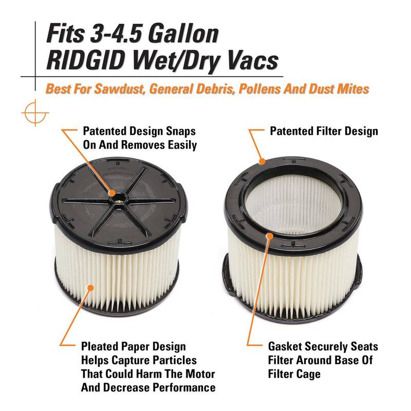 RIDGID General Debris Pleated Paper Wet Dry Vacuum Shop Vac Filter Replacement for Most 3-4.5 Gallon RIDGID Shop Vacs (1-Pack) - VF3400