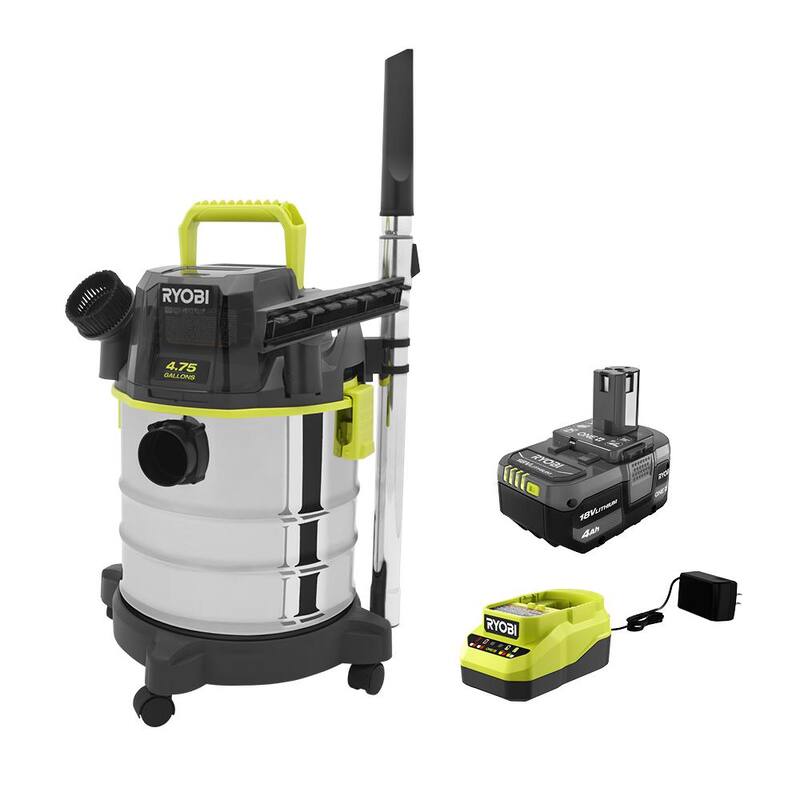 RYOBI ONE+ 18V Cordless 4.75 Gal. Wet/Dry Vacuum Kit with 4.0 Ah Battery and Charger - PWV201KN