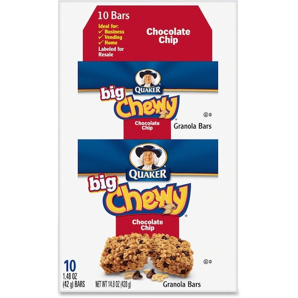 Barra de cereales masticables de granola de Quaker con chispas de chocolate, 1.48 oz, 10 unidades, paquete múltiple - QKR31565