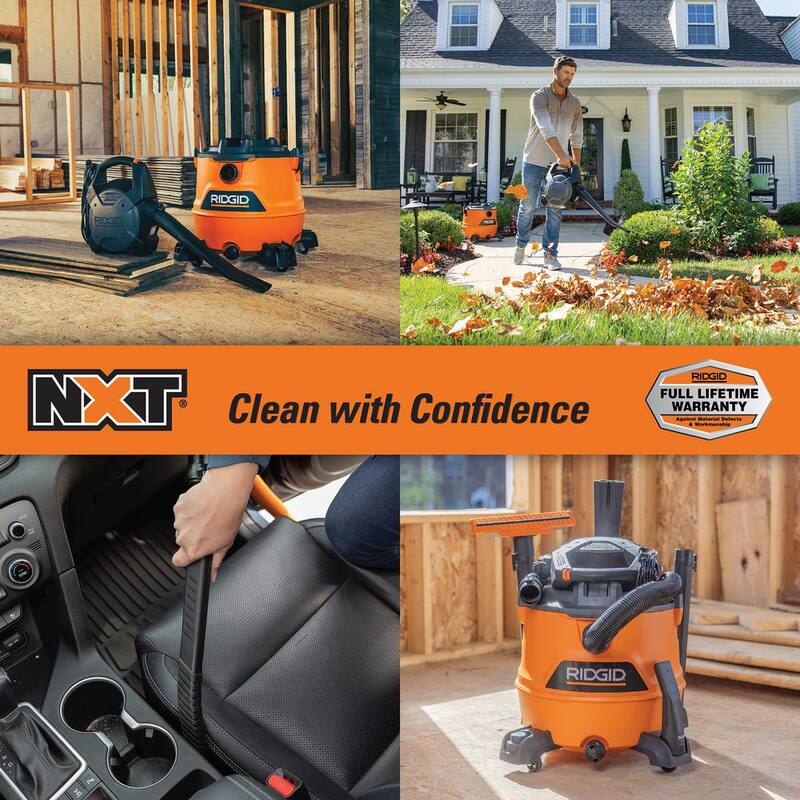 RIDGID 16 Gallon 6.5 Peak HP NXT Shop Vac Wet Dry Vacuum with Detachable Blower, Filter, Hose, Accessories and Car Cleaning Kit - HD1600C