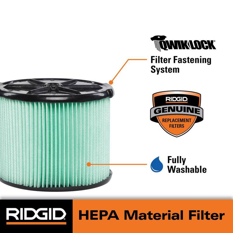 RIDGID HEPA Material Pleated Paper Wet Dry Vacuum Shop Vac Filter Replacement for Most 3-4.5 Gallon RIDGID Shop Vacs (1-Pack) - VF3600