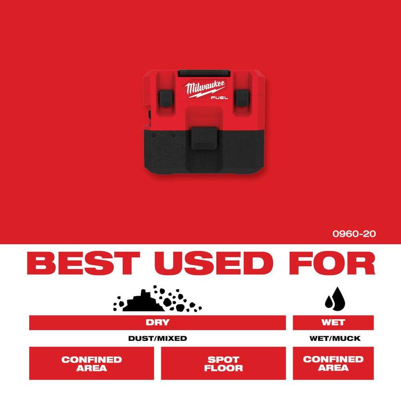 Milwaukee M12 FUEL 12-Volt Lithium-Ion Cordless 1.6 Gal. Wet/Dry Vacuum w/AIR-TIP 1-1/4 in. - 2-1/2 in. Pivoting Extension Wand - 0960-20-49-90-2031