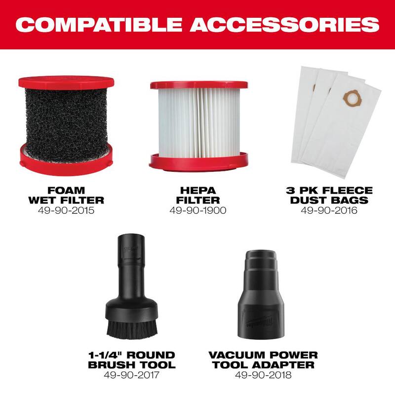 Milwaukee M12 FUEL 12-Volt Lithium-Ion Cordless 1.6 Gal. Wet/Dry Vacuum w/AIR-TIP 1-1/4 in. - 2-1/2 in. Pivoting Extension Wand - 0960-20-49-90-2031