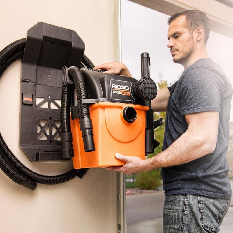 RIDGID 5 Gal. 5.0 Peak HP Portable Wall Mount Shop Vac Wet Dry Vacuum with Filter, 2 Locking Hoses, Accessories and LED Nozzle - WD5500A