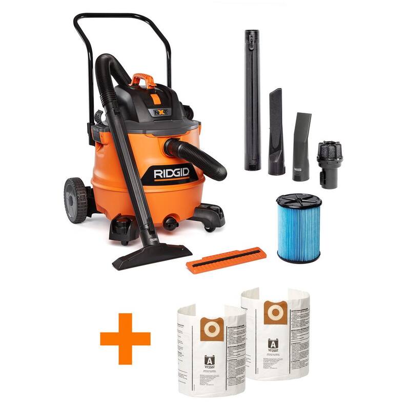 RIDGID 16 Gallon 6.5 Peak HP NXT Shop Vac Wet Dry Vacuum, Fine Dust Filter, Locking Hose, Accessories and Dust Collection Bags - HD1800C