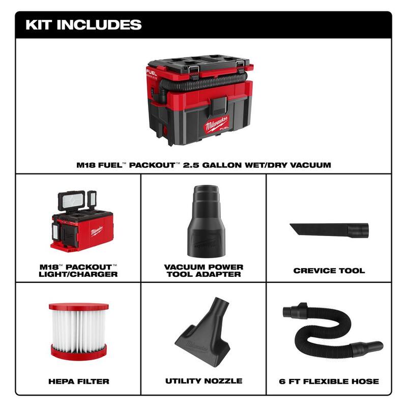 Milwaukee M18 FUEL PACKOUT 18-Volt 2.5 Gal. Lithium-Ion Cordless Wet/Dry Vacuum with PACKOUT 3000 Lumens LED Light - 0970-20-2357-20