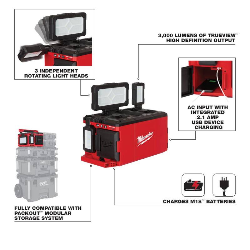 Milwaukee M18 FUEL PACKOUT 18-Volt 2.5 Gal. Lithium-Ion Cordless Wet/Dry Vacuum with PACKOUT 3000 Lumens LED Light - 0970-20-2357-20