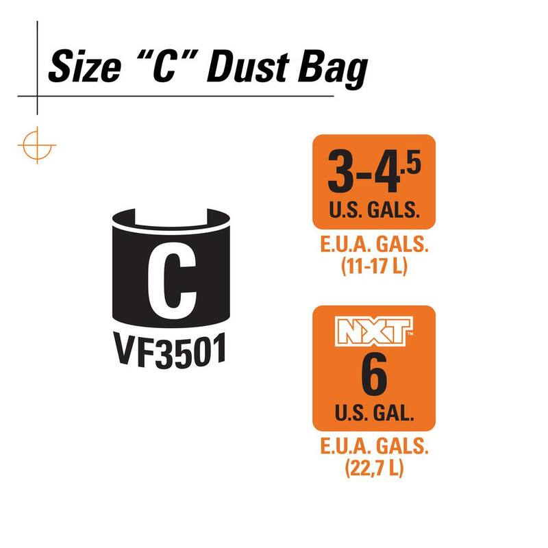 RIDGID High-Efficiency Wet Dry Vacuum Dry Pick-up Only Dust Bags for 3-4.5 Gallon and HD0600 RIDGID Shop Vacs, Size C (6-Pack) - VF3501A