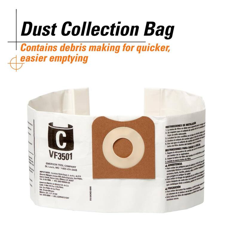 RIDGID High-Efficiency Wet Dry Vacuum Dry Pick-up Only Dust Bags for 3-4.5 Gallon and HD0600 RIDGID Shop Vacs, Size C (6-Pack) - VF3501A