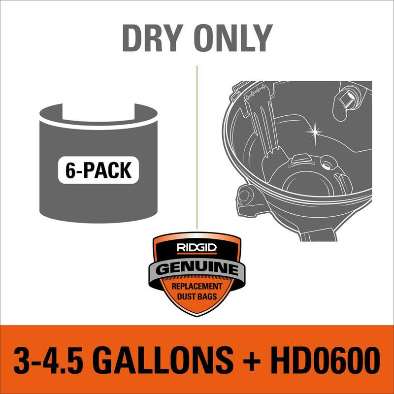 RIDGID High-Efficiency Wet Dry Vacuum Dry Pick-up Only Dust Bags for 3-4.5 Gallon and HD0600 RIDGID Shop Vacs, Size C (6-Pack) - VF3501A