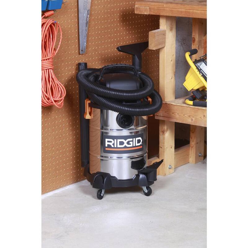 RIDGID 6 Gallon 4.25 Peak HP Stainless Steel Shop Vac Wet Dry Vacuum with Filter, Locking Hose and Accessory Attachments - WD6425