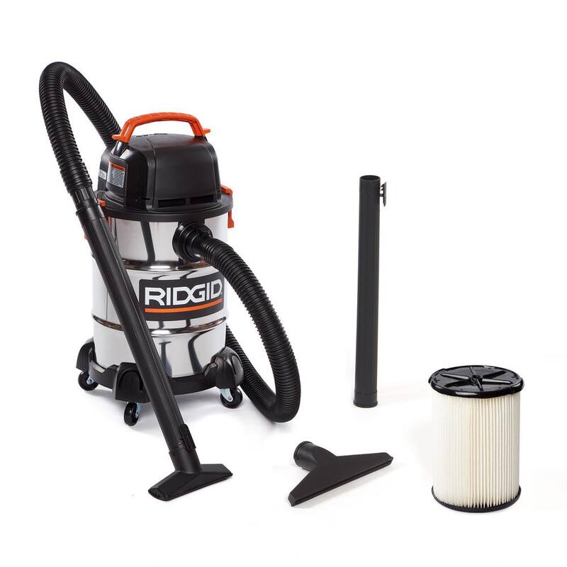 RIDGID 6 Gallon 4.25 Peak HP Stainless Steel Shop Vac Wet Dry Vacuum with Filter, Locking Hose and Accessory Attachments - WD6425
