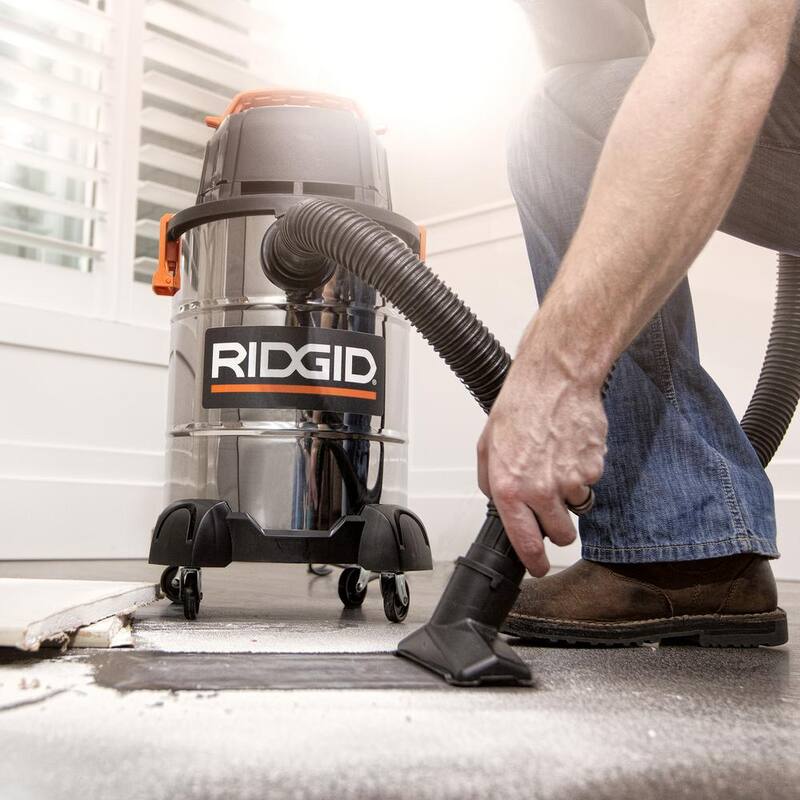 RIDGID 6 Gallon 4.25 Peak HP Stainless Steel Shop Vac Wet Dry Vacuum with Filter, Locking Hose and Accessory Attachments - WD6425