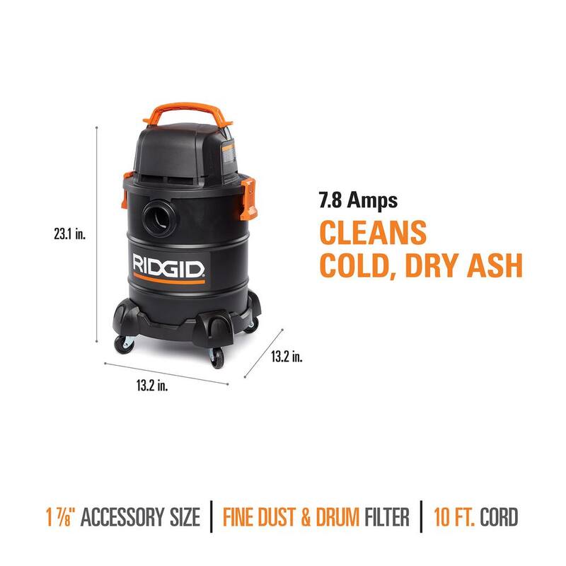 RIDGID RIDGID 5 Gallon Cool/Dry Ash Canister Shop Vac with Fine Dust Filter, Micro Cloth Drum Filter and Hose - HDAV0500