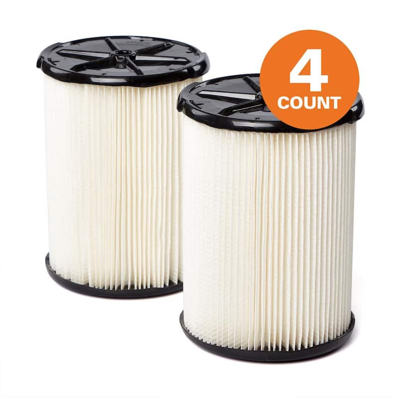 RIDGID General Debris Pleated Paper Wet Dry Vacuum Shop Vac Filter Replacement for Most 5-16 Gallon RIDGID Shop Vacs (4-Pack) - VF4200A