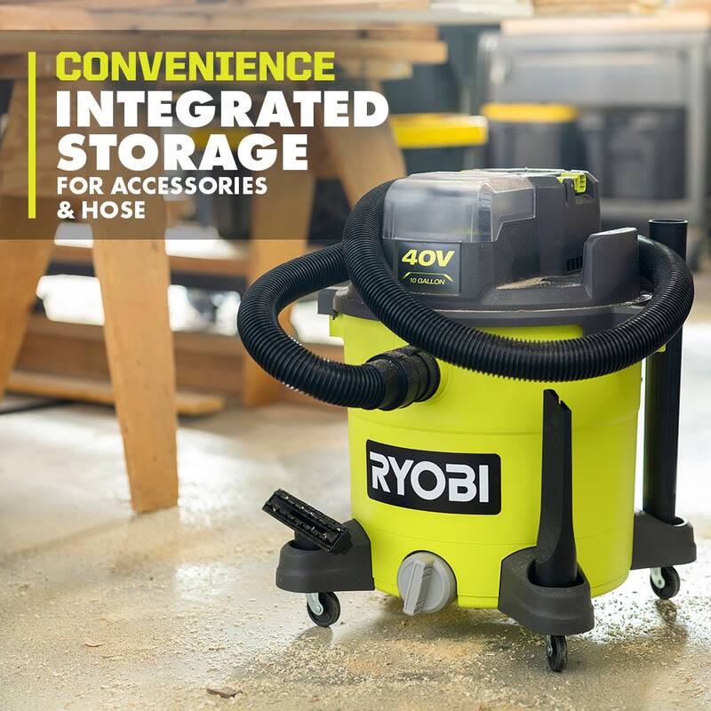 RYOBI 40V 10 Gal. Cordless Wet/Dry Vacuum Kit with 40V 4.0 Ah Battery and 40V Charger - RY40WD01K