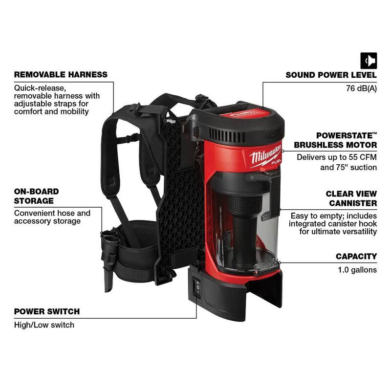 Milwaukee M18 FUEL 18-Volt Lithium-Ion Brushless 1 Gal. Cordless 3-in-1 Backpack Vacuum (2-Tool) - 0885-20-0885-20