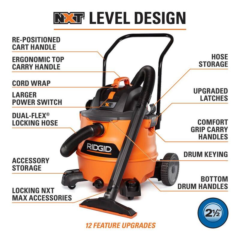 RIDGID 16 Gallon 6.5 Peak HP NXT Shop Vac Wet Dry Vacuum, Fine Dust Filter, Hose, Accessories, OSHA and HEPA Filtration Kit - HD1800A