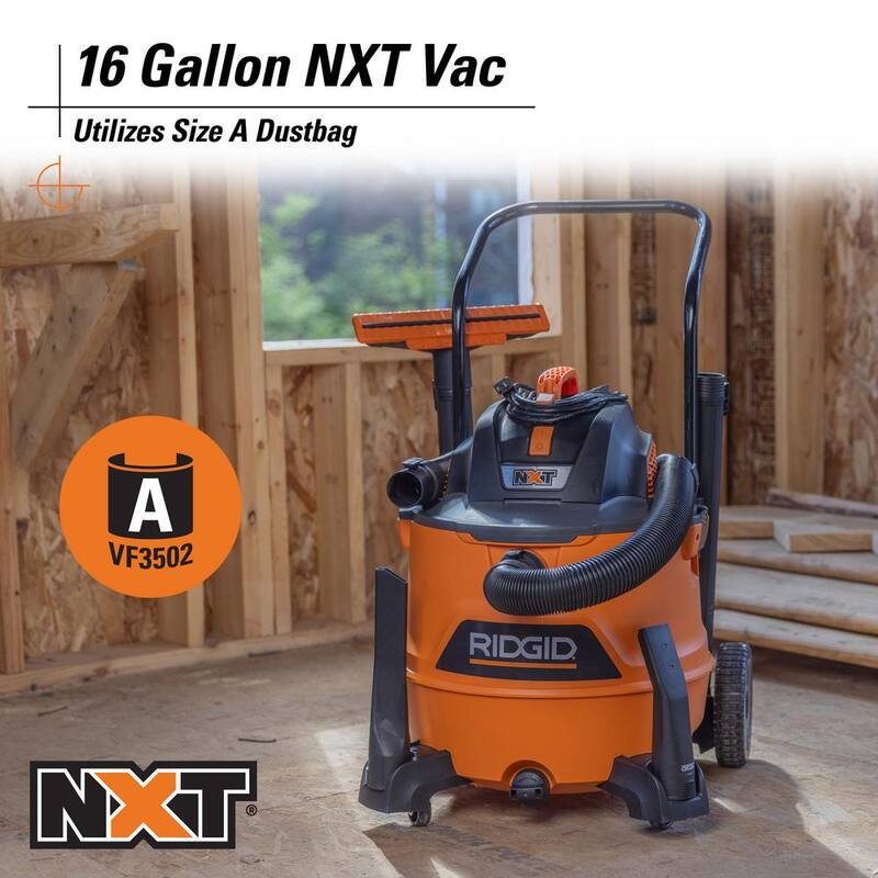 RIDGID 16 Gallon 6.5 Peak HP NXT Shop Vac Wet Dry Vacuum, Fine Dust Filter, Hose, Accessories, OSHA and HEPA Filtration Kit - HD1800A
