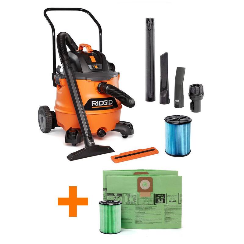 RIDGID 16 Gallon 6.5 Peak HP NXT Shop Vac Wet Dry Vacuum, Fine Dust Filter, Hose, Accessories, OSHA and HEPA Filtration Kit - HD1800A