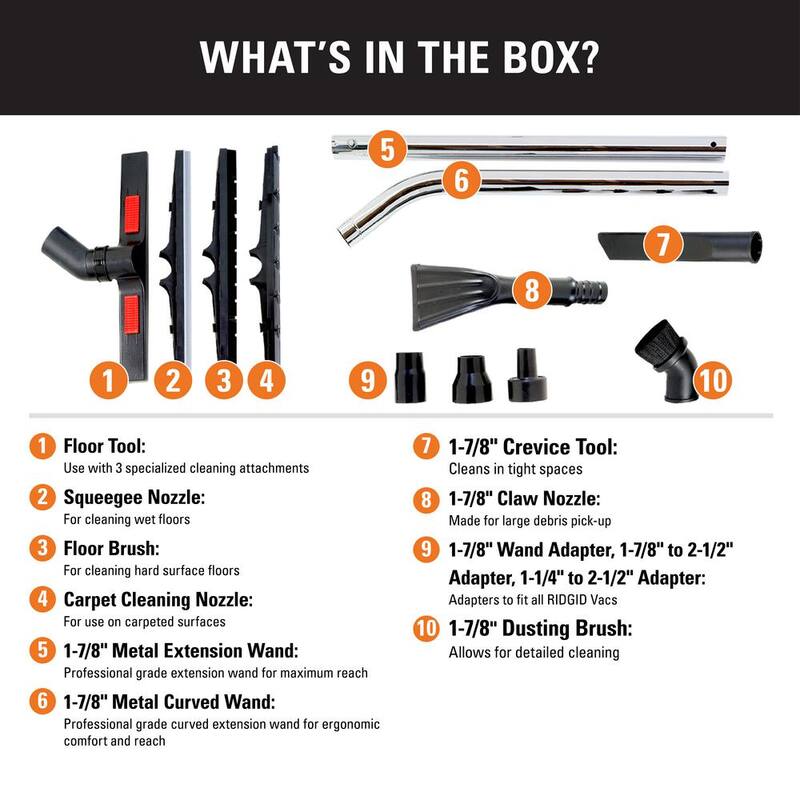 RIDGID 1-7/8 in. and 2-1/2 in. Heavy-Duty Cleaning Accessory Kit Shop Vac Attachments for RIDGID Wet Dry Vacuums - VT2575
