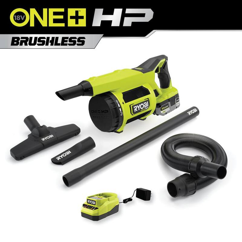 RYOBI ONE+ HP 18V Brushless Cordless Jobsite Hand Vacuum Kit with 4.0 Ah HIGH PERFORMANCE Battery and 18V Charger - PBLHV701K