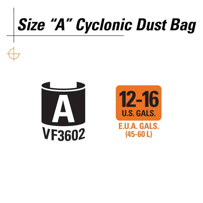 RIDGID Wet Dry Vacuum Premium Cyclonic Dry Pick-up Only Dust Bags for Select 12-16 Gallon RIDGID Shop Vacs, Size A (12-Pack) - VF3602B