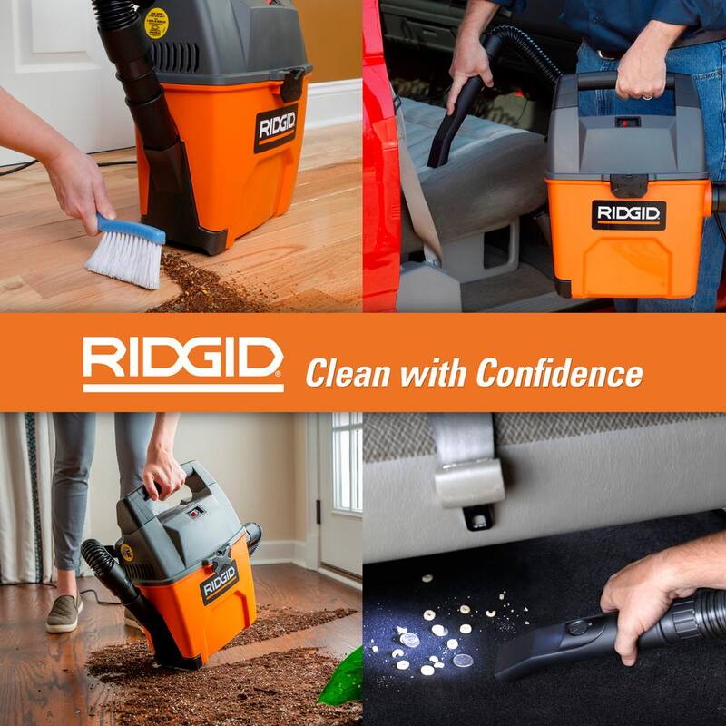 RIDGID 3 Gal 3.5 Peak HP Handheld Shop Vac Wet Dry Vacuum with RIDGID SWEEP Dust Pan, Filter, Locking Hose and LED Car Nozzle - WD3050A