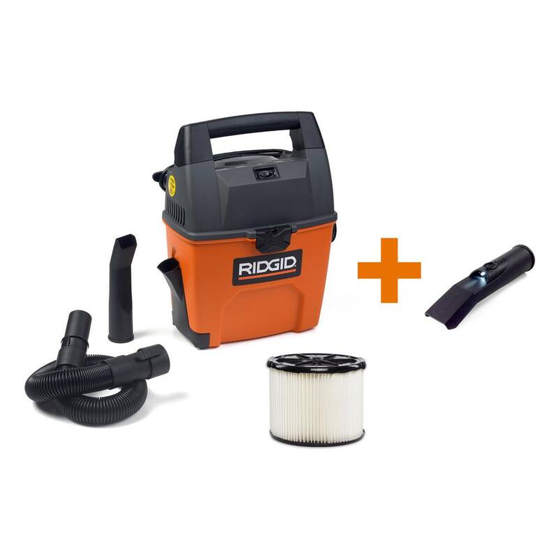 RIDGID 3 Gal 3.5 Peak HP Handheld Shop Vac Wet Dry Vacuum with RIDGID SWEEP Dust Pan, Filter, Locking Hose and LED Car Nozzle - WD3050A