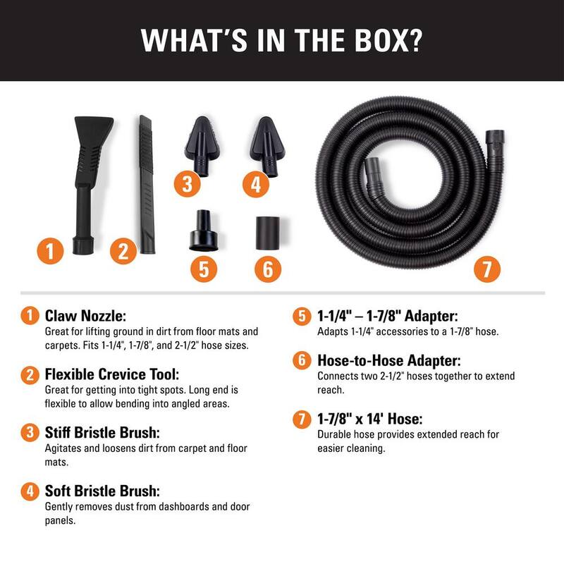 RIDGID 1-1/4 in. Car Cleaning Kit Accessory Shop Vac Attachments with 14-ft Locking Hose for RIDGID Wet Dry Vacuums - VT1734