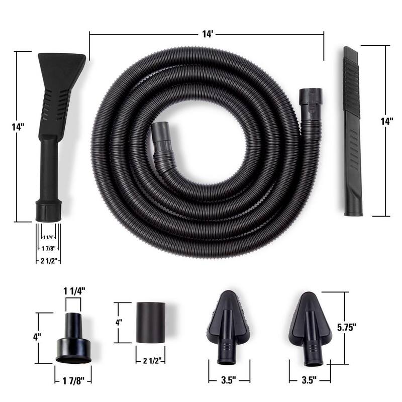RIDGID 1-1/4 in. Car Cleaning Kit Accessory Shop Vac Attachments with 14-ft Locking Hose for RIDGID Wet Dry Vacuums - VT1734