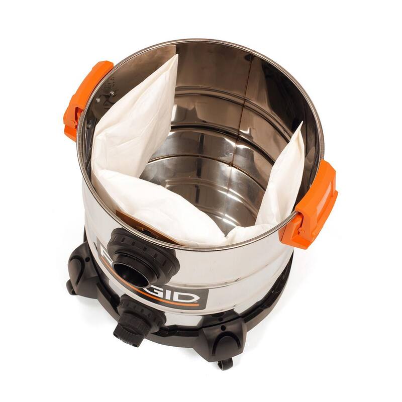 RIDGID 10 Gallon 6.0 Peak HP Stainless Steel Shop Vac Wet Dry Vacuum with Filter, Dust Bags, Locking Hose and Accessories - WD1060A