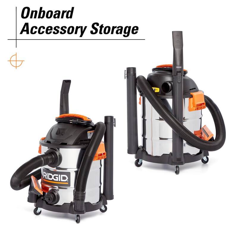RIDGID 10 Gallon 6.0 Peak HP Stainless Steel Shop Vac Wet Dry Vacuum with Filter, Dust Bags, Locking Hose and Accessories - WD1060A