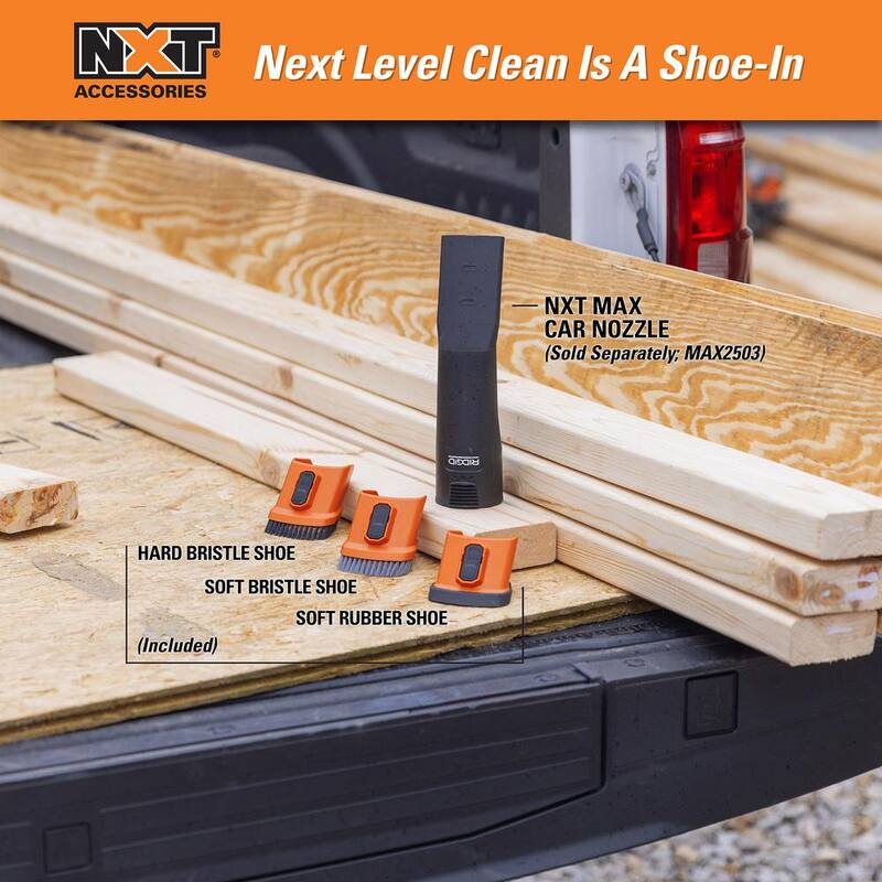RIDGID 2-1/2 in. NXT Max Car Nozzle Shoe Kit Attachments with Hard, Soft and Rubber Bristles for RIDGID NXT Wet Dry Vacuums - SK0300
