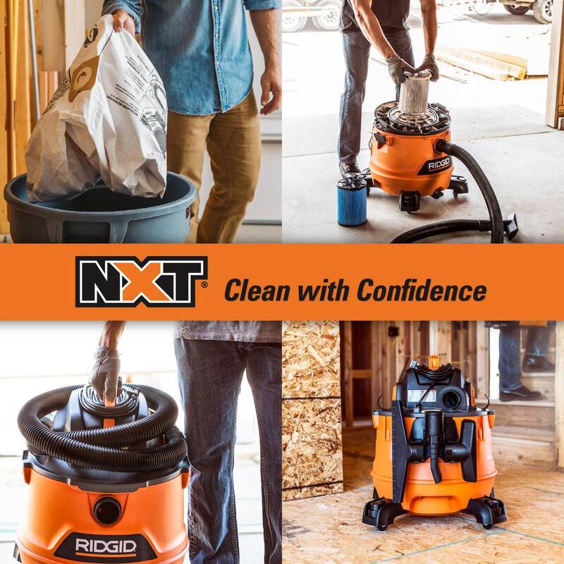 RIDGID 14 Gallon 6.0 Peak HP NXT Shop Vac Wet Dry Vacuum with Fine Dust Filter, Dust Bags, Locking Hose and Accessories - HD1400A