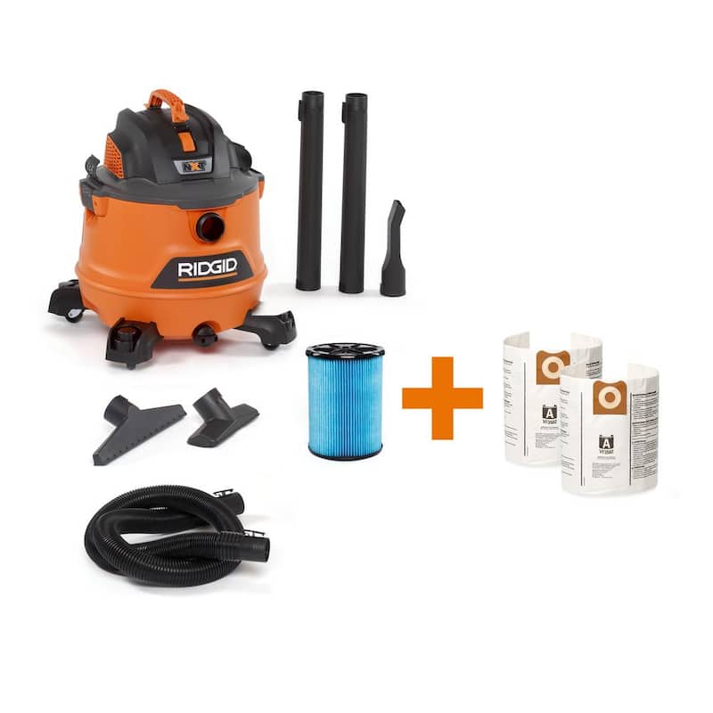 RIDGID 14 Gallon 6.0 Peak HP NXT Shop Vac Wet Dry Vacuum with Fine Dust Filter, Dust Bags, Locking Hose and Accessories - HD1400A