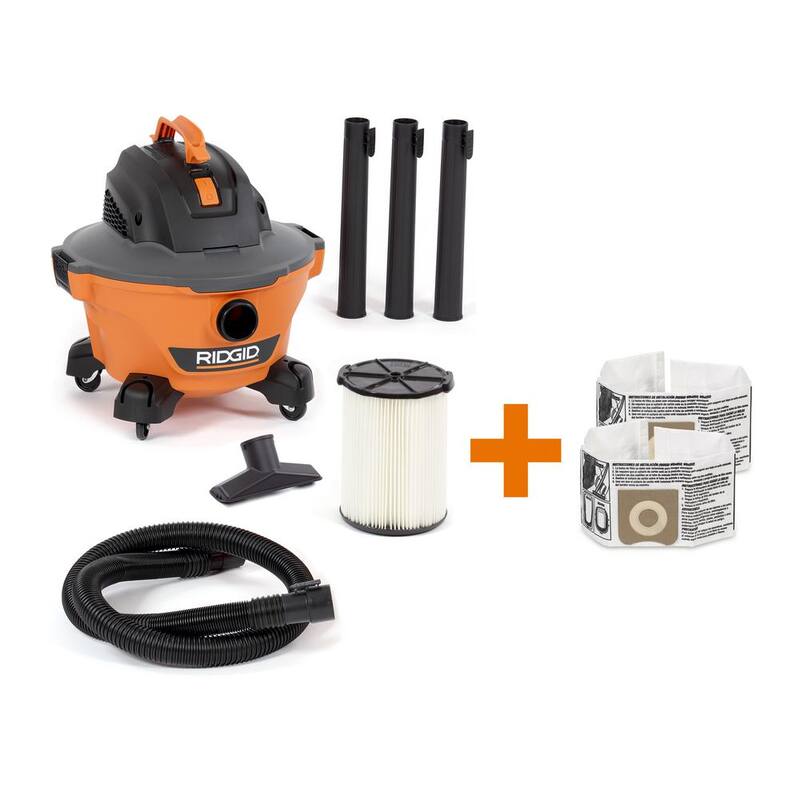 RIDGID 6 Gallon 3.5 Peak HP NXT Shop Vac Wet Dry Vacuum with General Debris Filter, Dust Bags, Locking Hose and Accessories - HD0600B